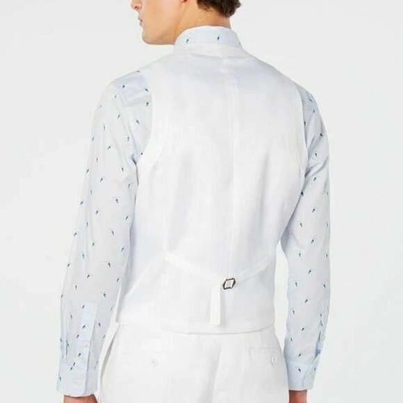 Bar III Mens Slim fit Button-Up Suit Vest Size Medium White 100%Linen E091425 - Picture 2 of 10